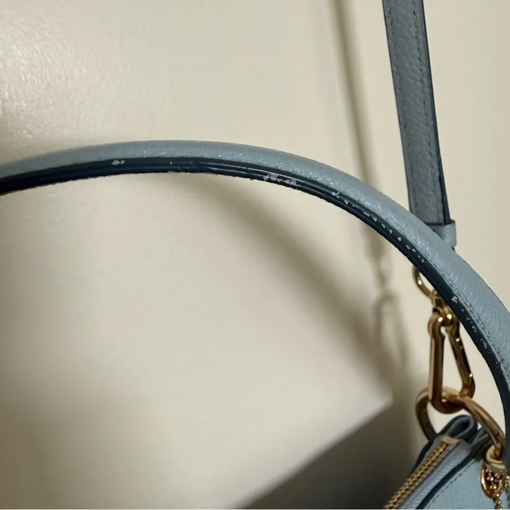 Coach 33521 Charley 2 Way Shoulder Bag Horse Carriage Logo Pebbled Leather Blue